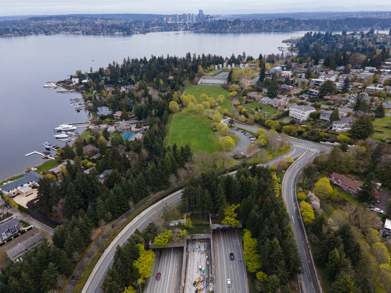 Aerial view of Aubrey Davis Park over Interstate 90