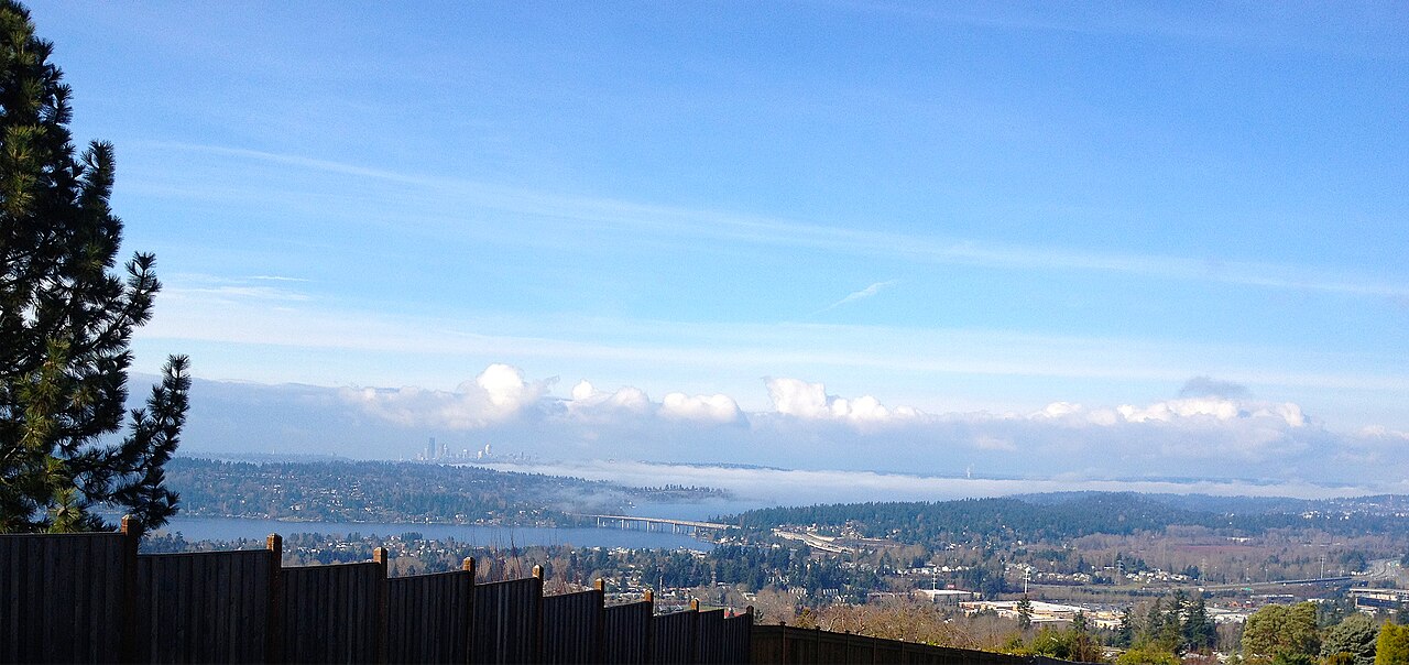 Mercer Island and Interstate 90 across Lake Washington
